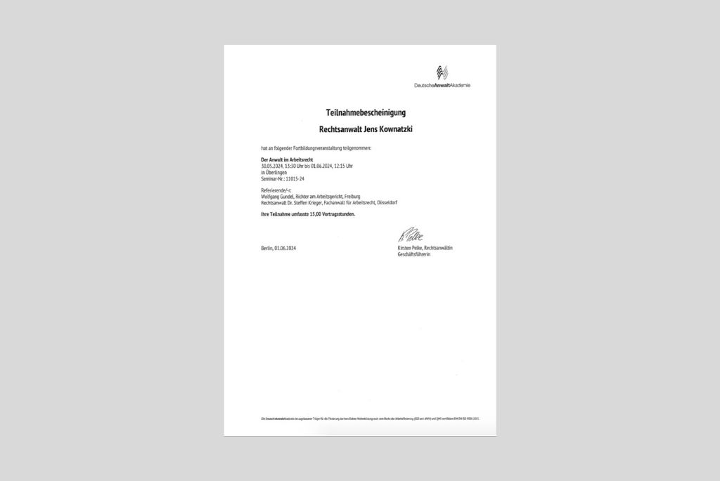 Zertifikat Arbeitsrechtliche Fortbildung